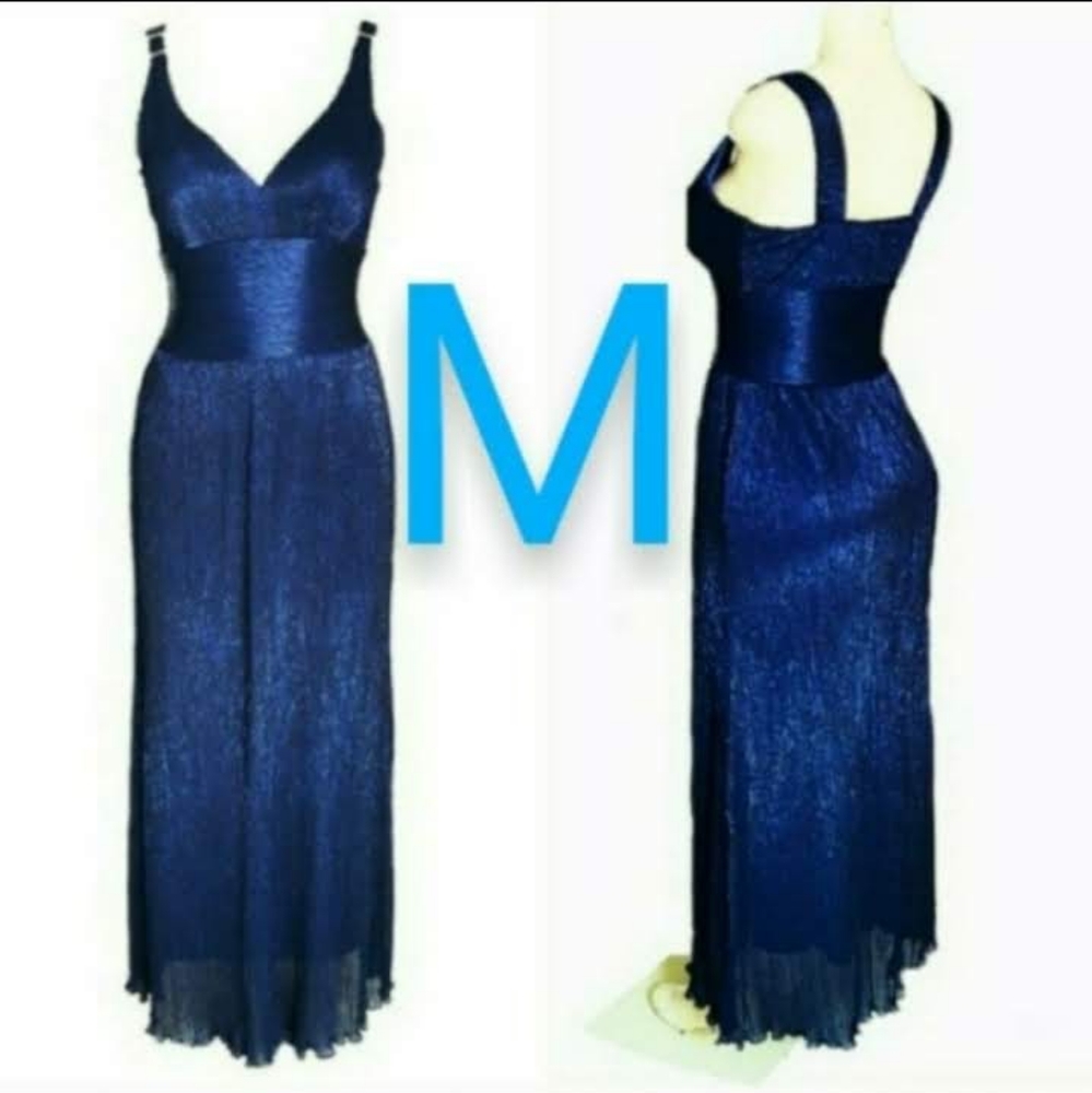 🆕Beautiful Blue Shimmering V-Neck Buckle Straps High Waist Maxi Dress~Size M